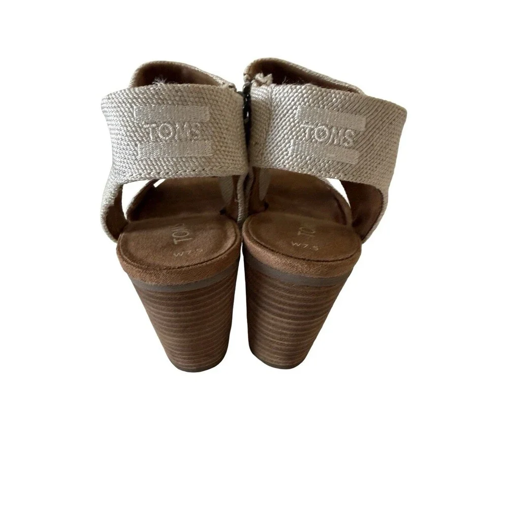 TOMS Majorca Cutout Block Heel Sandals Women’s Natural Beige  SZ 7.5